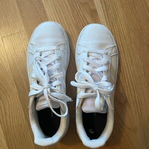 Adidas Classic White Lace-Up Sneakers with iridescent stripes